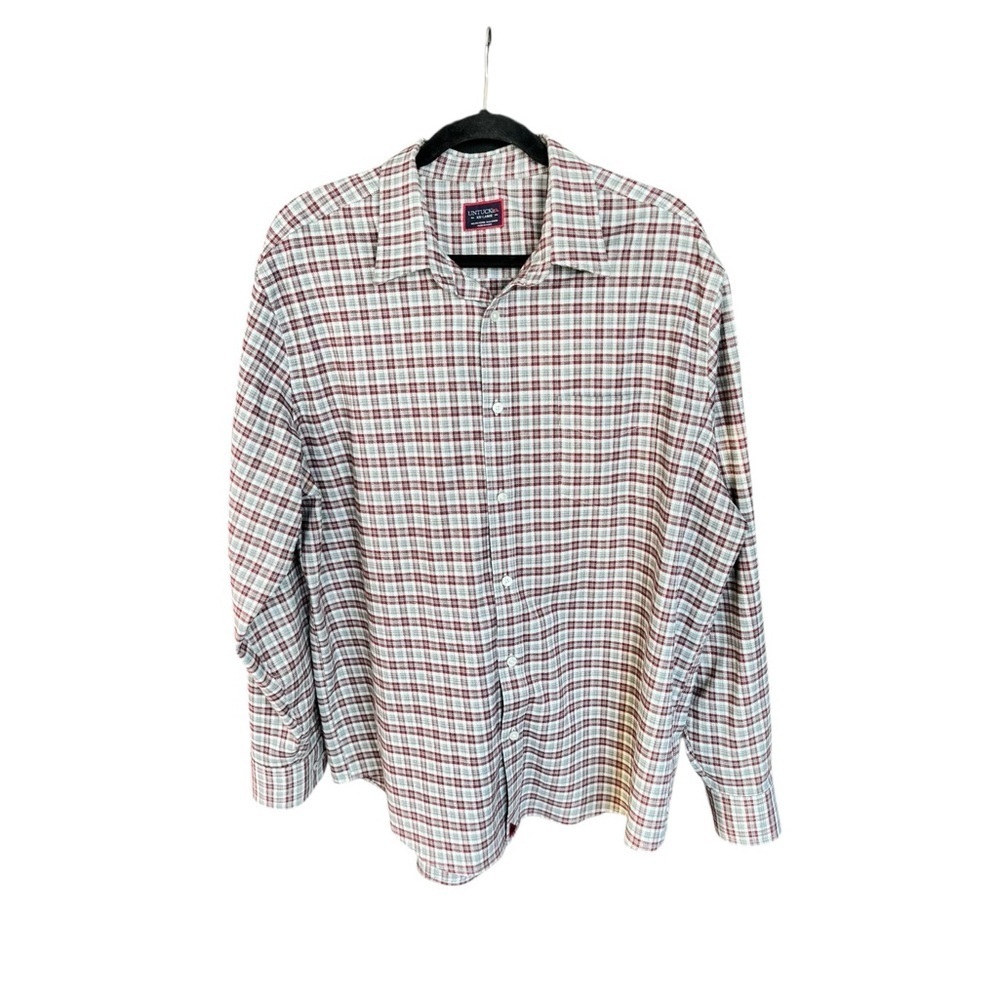 UNTUCKit Dezzani Plaid Shirt XXL Regular Fit Stretch Button Down Red Gray Casual